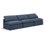 Meridian Furniture - Indulge Upholstered Modular Sofa, Navy, 3-Piece: 3 Armless Chair, Down Stuffed Linen Textured Fabric - Experience ultimate comfort and style with our navy linen textured fabric Indulge Sofa. The luxurious linen texture of the fabric will elevate the aesthetic of any room. This sofa provides ample space for you to relax while its modular build offers the option of unlimited configurations. Whether you're looking to add a stylish element to your living room or a comfortable seating option to your bedroom, this sofa is the perfect choice.