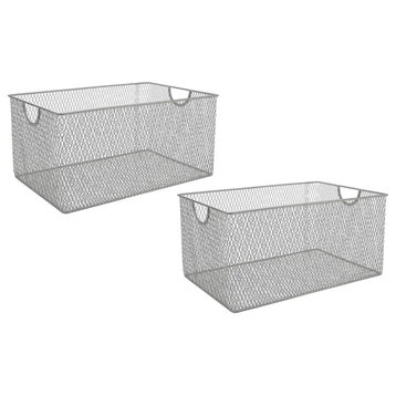 YBM Home Wire Mesh Open Bin Basket Silver 12.1"x7.8"x5.8", 2-Pack