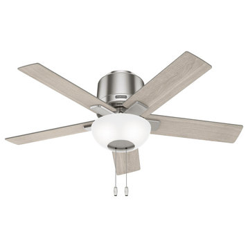 Hunter Fitzgerald Low Ceiling Fan, LED Light Kit, Pull Chain, Brushed Nickel