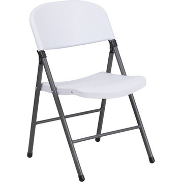 Hercules Series 330 lb. Capacity White Plastic Folding Chair With Charcoal Frame