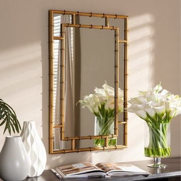 Adra Modern and Contemporary Gold Bamboo Accent Wall Mirror