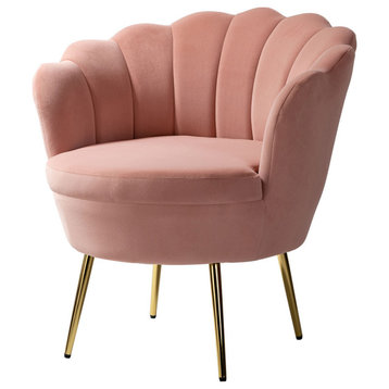 Upholstered Accent Barrel Chair With Tufted Back, Pink