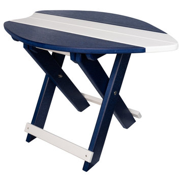 Folding Surfboard Accent Table, Portable Nautical Board, Patriot Blue and White