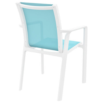 Pacific Sling Arm Chair, Set of 2, White Frame/Turquiose Sling