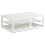 Lexington - Glenwood Cocktail Table - The Glenwood cocktail table offer a clean transitional look, with a stationary glass shelf, mirrored bottom shelf and plinth base.