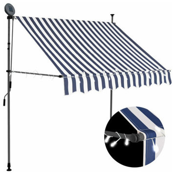 vidaXL Retractable Awning Patio with Hand Crank and LED 78.7" Blue and White