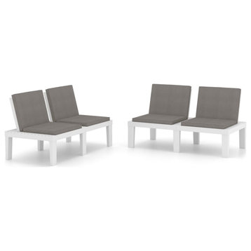 vidaXL 2x Patio Garden Bench Loveseat 2-Seater Bench with Cushion Plastic White