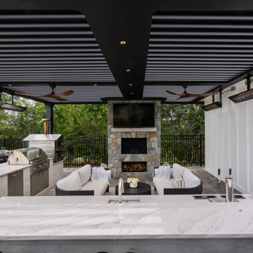 Patio Fireplace Lounge with StruXure Pergola X