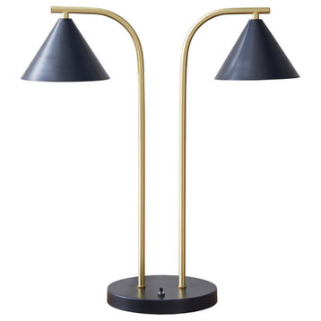 INK+IVY Bower 2-Light Metal Table Lamp with Chimney Shades, Black/Gold