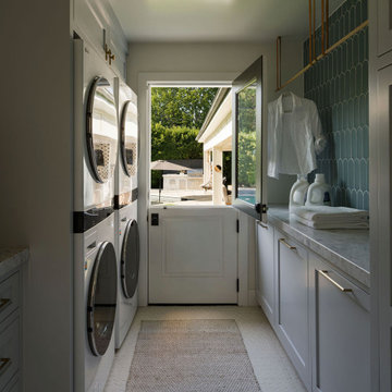 Custom Laundry Room Cabinetry with Statement Tile Wall