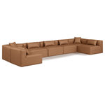 Meridian Furniture - Cube Upholstered Modular Sectional, Brown, 7-Piece: 5 Armless Chair, 2 Corner Chair, Vegan Leather - Elevate your space with the luxurious Cube Vegan Leather Modular Sectional. This modular sectional exudes modern elegance, charm, and comfort making it a perfect addition to any contemporary living space. Its clean lines and cube shape are reminiscent of minimalist design, while the plush brown vegan leather upholstery adds a touch of luxury and sophistication. The chair's versatile construction and geometric aesthetic seamlessly integrate into various design styles, from sleek living rooms to chic home offices, embodying the essence of modern design and creating a sense of order and tranquility in your space.