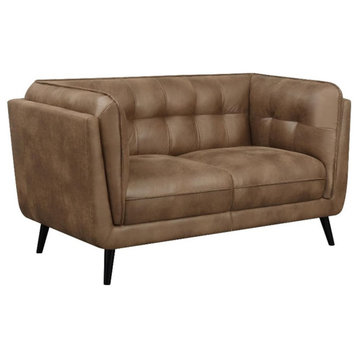 Coaster Thatcher Faux Leather Upholstered Button Tufted Loveseat Brown