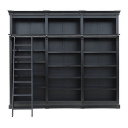 Flemington bookcase with ladder - black 3 bay - Products