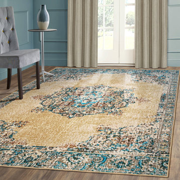Traditional Medallion Decklan Floral Area Rug, Cream, 5 Ft. X 8 Ft.