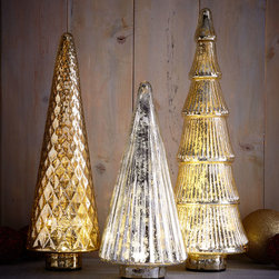 Mercury-Glass LED Trees - Holiday Accents And Figurines