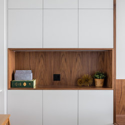 Walnut and White Built Ins - Storage Cabinets