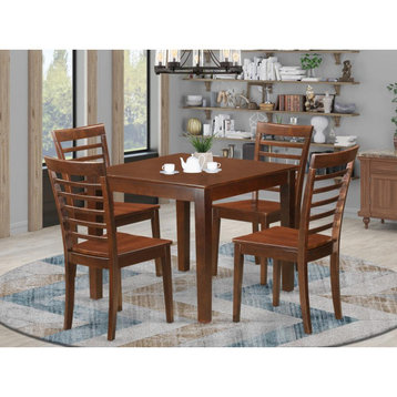 5-Piece Small Kitchen Table Set With a Dining Table and 4 Chairs, Mahogany
