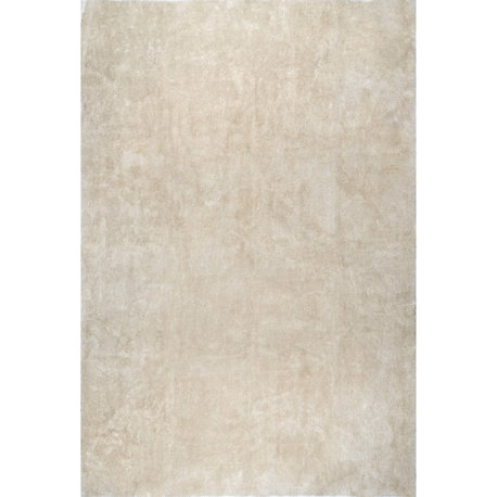 nuLOOM Loni Solid Machine Washable Shag Area Rug, Cream, 5'x8'