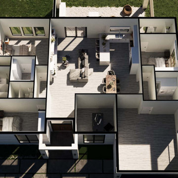 Modern One-Story House Design with Elegant Grey and Wooden Features