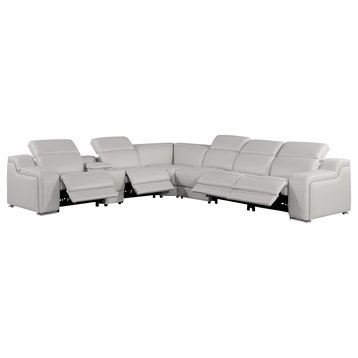 Marco-7-Piece, 4-Power Reclining Italian Leather Sectional, Light Gray