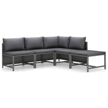 vidaXL Patio Lounge Set 5 Piece Sectional Sofa with Cushions Poly Rattan Gray