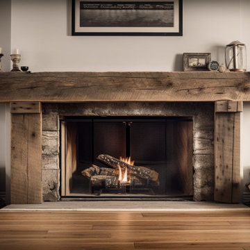 Wood Beam fireplace Mantels with Wooden Legs