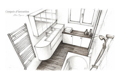 Rénovation d'une salle de bain. Avant projet. Croquis d'intention
