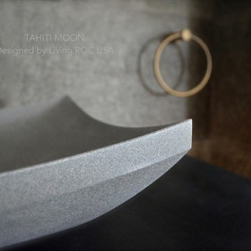 Gray Andesite basalt concrete look 18" stone bathroom sink-Tahiti Moon
