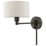 Livex Lighting - Swing Arm Wall Lamps 1 Light English Bronze Swing Arm Wall Lamp - Add this versatile swing arm wall lamp bedside or above a favorite reading chair to enjoy more light where you need it. The English bronze finish is transitional while the oatmeal fabric shade offers subtle texture.