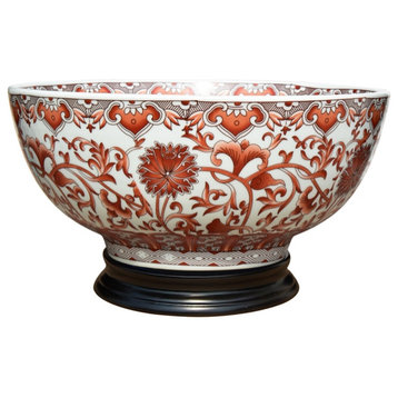 Vintage Style Orange/Coral and White Porcelain Bowl 12"