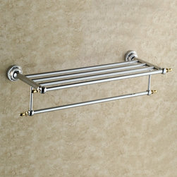 Polished Chrome Solid Brass Bathroom Shelf With Towel Bar TCB7803 - Bathroom Accessories