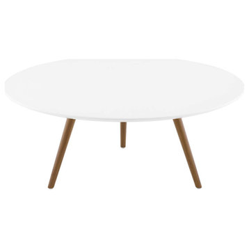 Lippa 36" Round Wood Top Coffee Table With Tripod Base, Walnut White