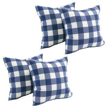 Spun Polyester 17" Outdoor Throw Pillows, Set of 4, Blue Plaid