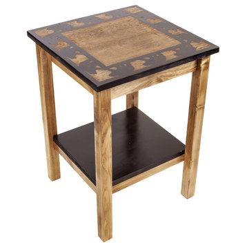 Stained and Black Square End Table With Bear Border