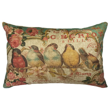 Cottage Birds Linen Pillow