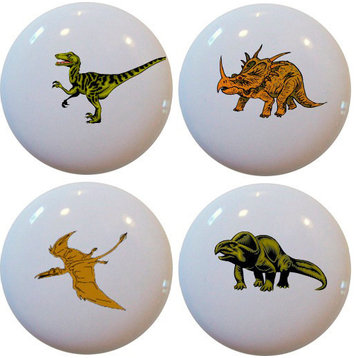 Set of 4 Dinosaur T-Rex Ceramic Knobs