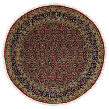 Hand Knotted All Over Herat Design New Zealand Wool Round Oriental Rug, 6'x6'1"