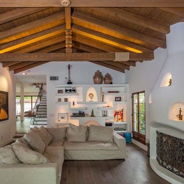Beamed Ceiling and Plaster Corner Fireplace