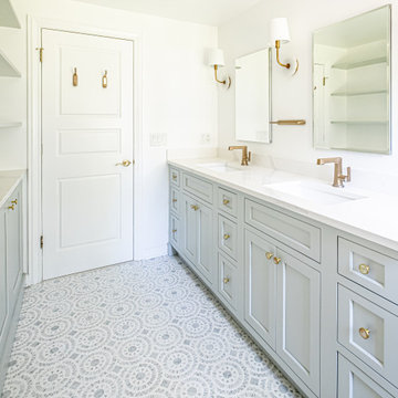 Pearl Blue Vaniy with Mosaic Floor Tile