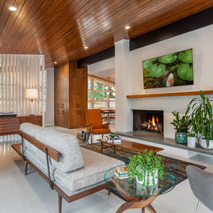 75 Beautiful Midcentury Modern Living Room With A Brick