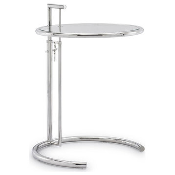 Modern Aileen Side Table Clear Tempered Glass Top Polished Stainless Steel Base