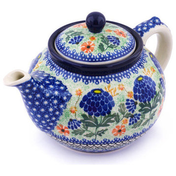 Polish Pottery 40 oz. Stoneware Tea or Coffee Pot Hand-Decorated Design
