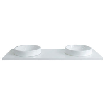 61" White Quartz Countertop and Double Round Sink
