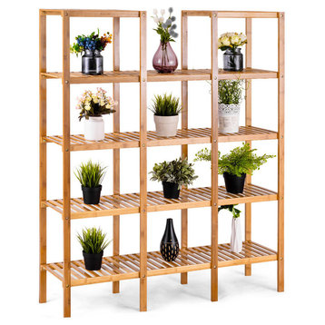 Costway Multifunctional Bamboo Shelf Stand Display Storage Rack Unit Closet