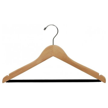 Extra Long Natural Finish Wooden Suit Hanger With Non-slip Bar, Box of 25
