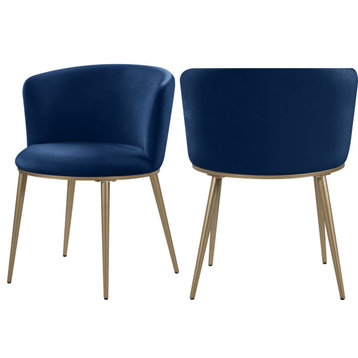 The Almar Dining Chair, Navy and Brushed Gold, Velvet and Iron (Set of 2)