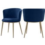 MOD - The Almar Dining Chair,  Set of 2, Navy Velvet, Brushed Gold Iron Legs - Enhance your decor with the Skylar navy velvet dining chair, due to its petite silhouette and artistic style. A soft round cushion and gently curving cushioned back give this chair an ageless quality that belies its contemporary design. A brushed gold base is supported by four tapering gold legs, and it weighs only 11 pounds overall. Easily paired with any of several available tables, this chair is equally well-suited to use in a conversation grouping.