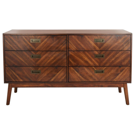 Safavieh Couture Donald 6 Drawer Dresser, Dark Walnut