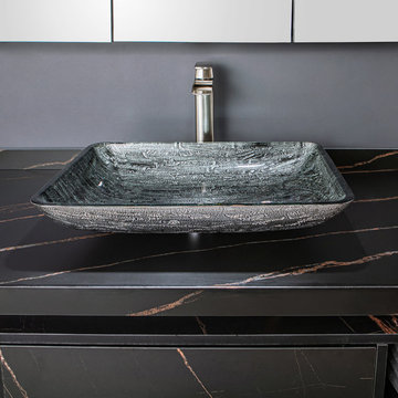 Black Tree Bark Glass Rectangular Vessel Bathroom Sink