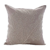 Beige Cotton Linen 26"x26" Beaded Shrub Euro Shams, Pearl Shrub